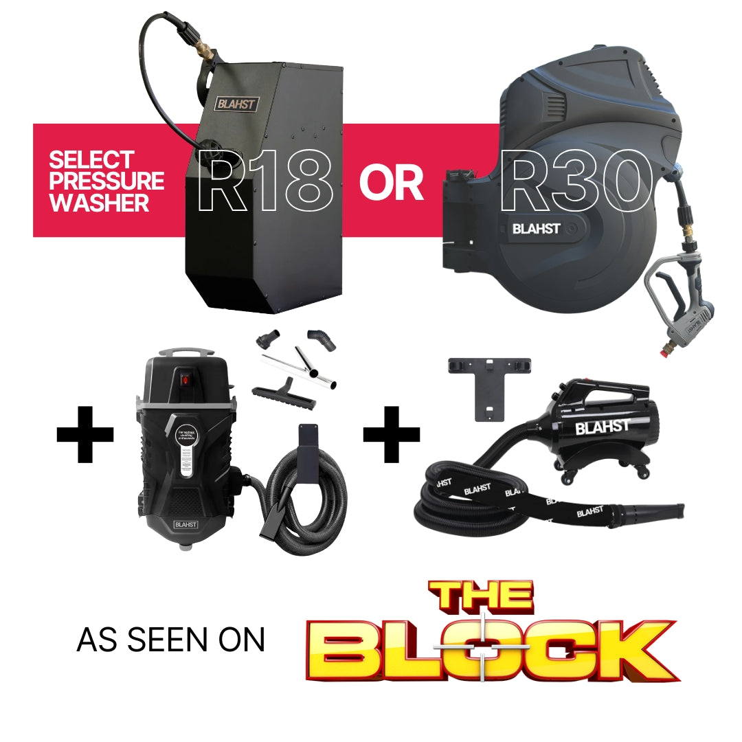 Pressure washer systems with hose and accessories.